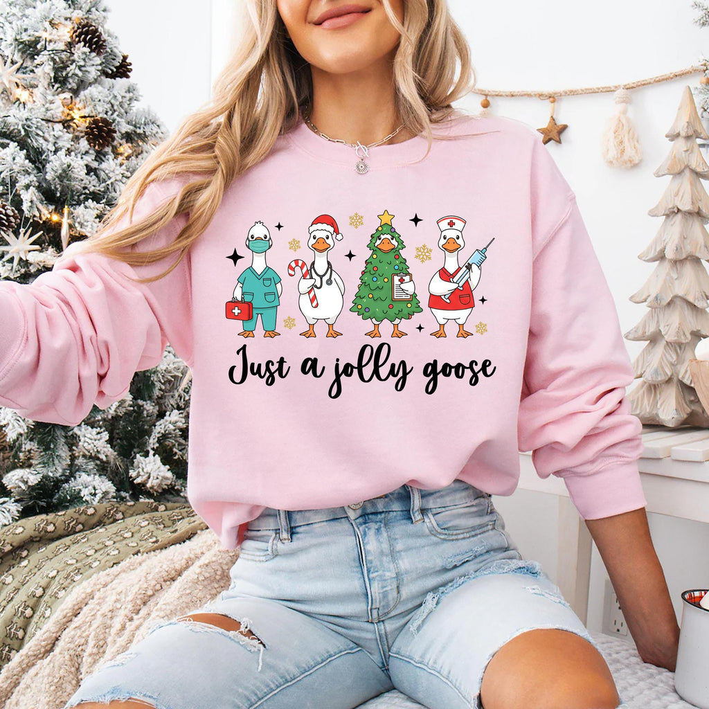 Christmas Goose Nurse Sweatshirt, Funny Holiday RN Shirt, Cute Medical Staff Xmas Sweatshirt