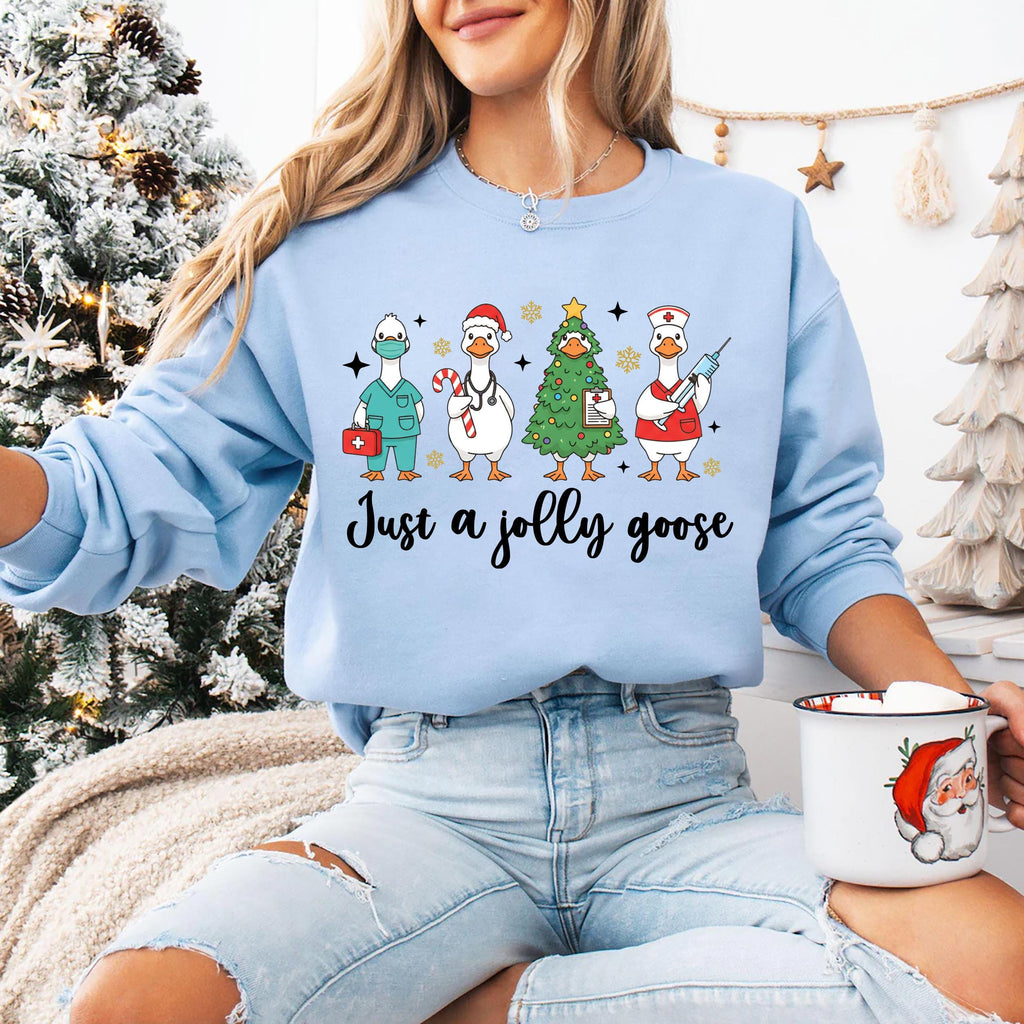 Christmas Goose Nurse Sweatshirt, Funny Holiday RN Shirt, Cute Medical Staff Xmas Sweatshirt