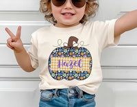 Pumpkin Name Shirt, Fall Festival Toddler Shirt, Custom Toddler Plaid Shirt, Autumn Kids Tee, Personalized Fall Shirt, Cute Pumpkin Gifts