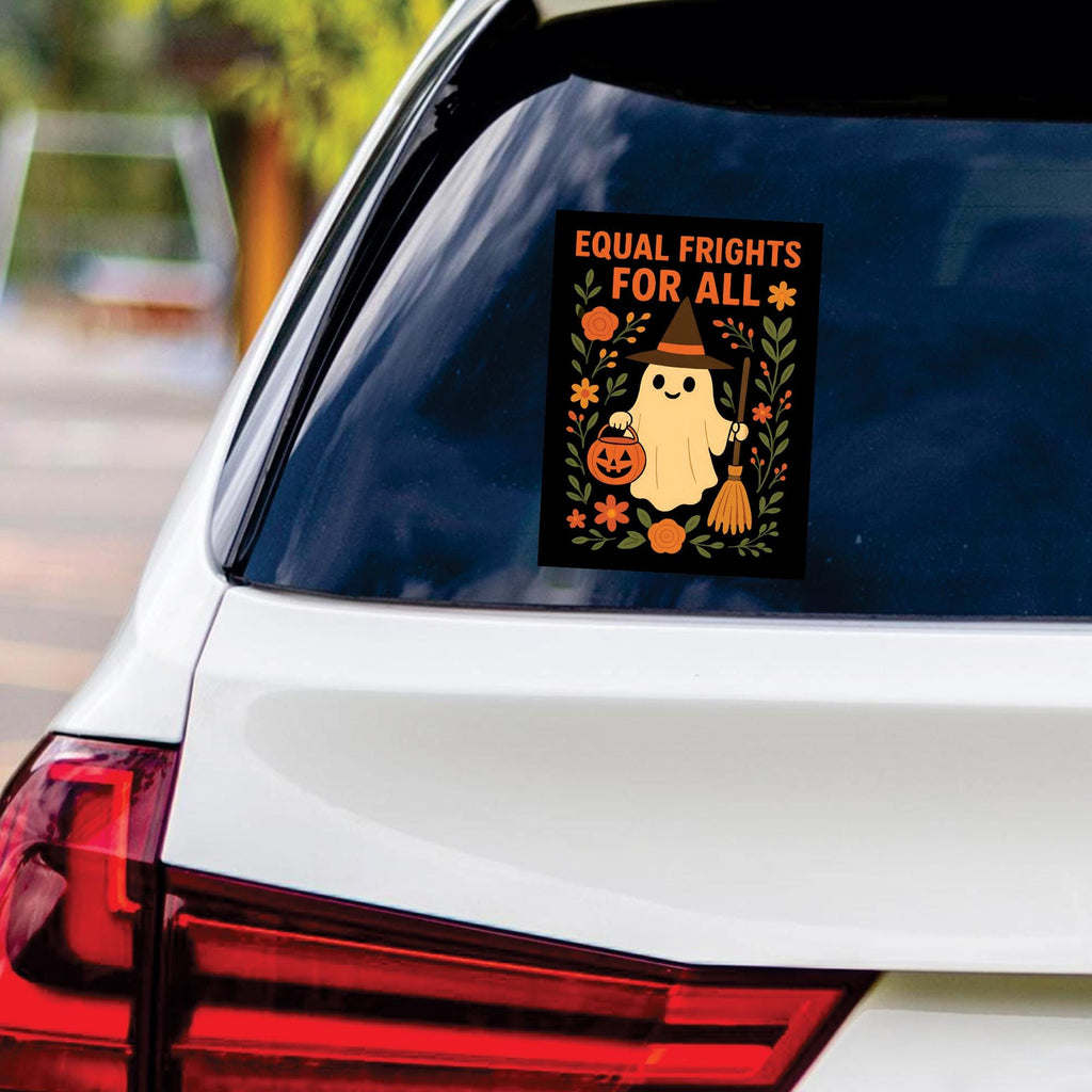 Equal Frights for All Vinyl Sticker, Halloween Ghost Pumpkin Equality Decal, Social Justice Car Sticker, Political Protest Design, 6" x 4.5"