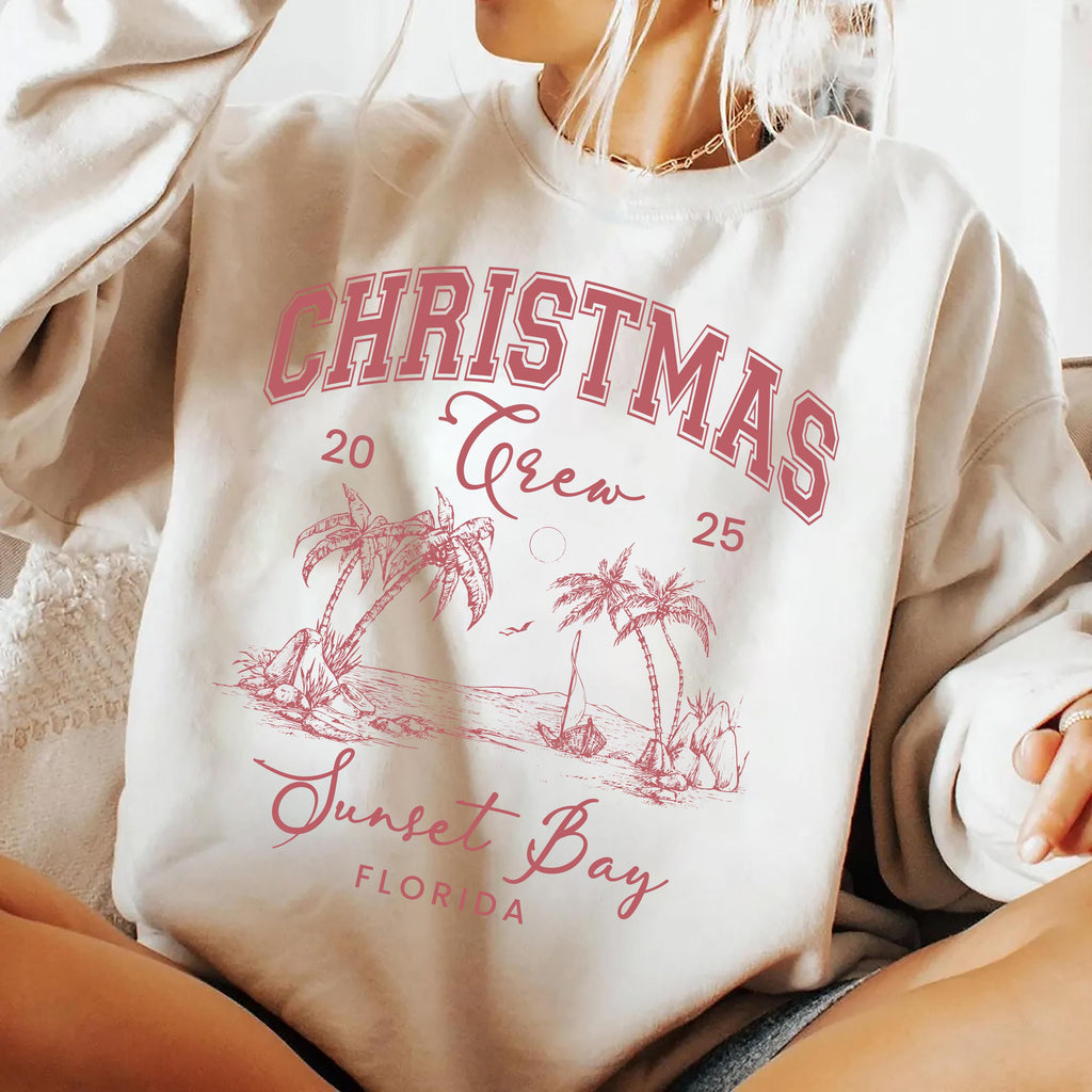 Custom Tropical Family Christmas Sweatshirt, Personalized Matching Family Christmas Shirt, Beach Christmas Palm Tree Sweatshirt