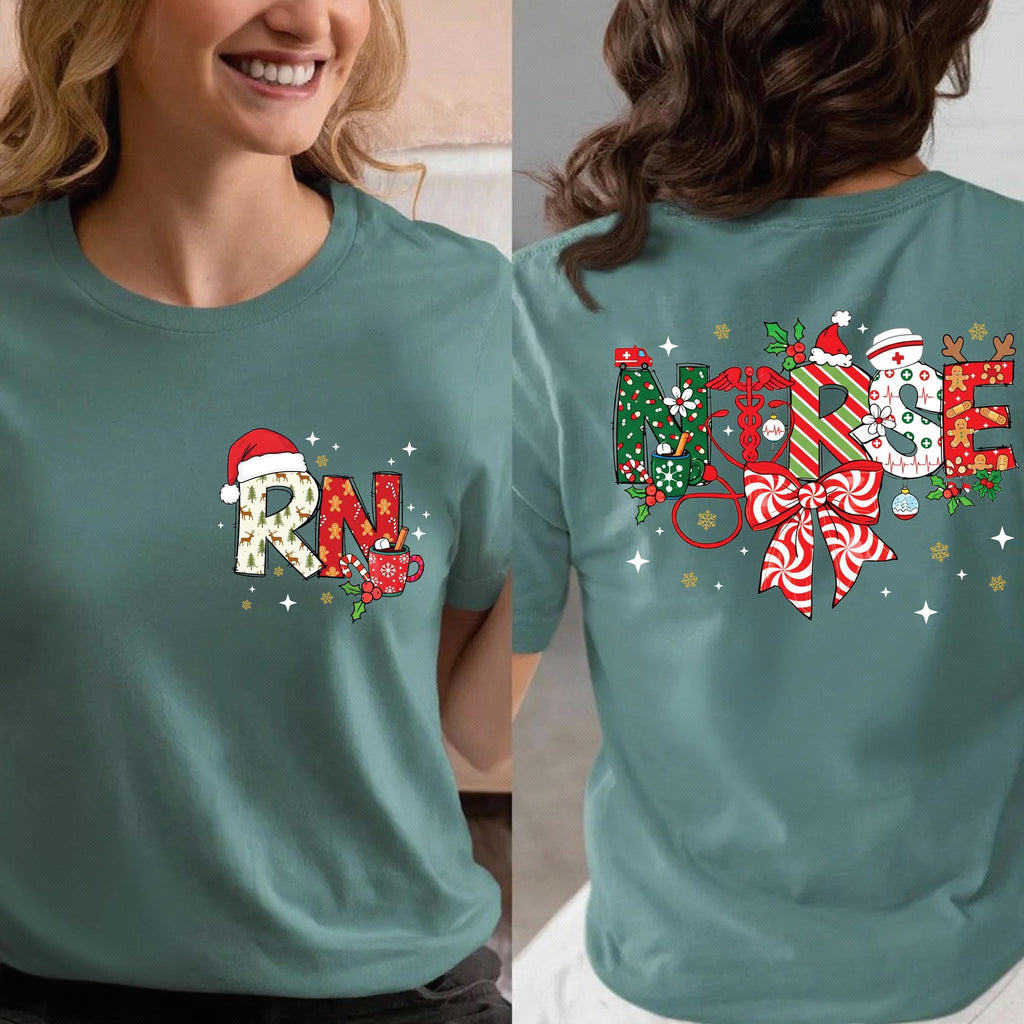 Christmas Registered Nurse Sweatshirt, Christmas Nurse Shirt, Merry Nurse Crewneck Sweatshirt, Front Back