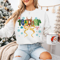 Coquette Christmas Teacher Sweatshirt, Merry Christmas Teacher Shirt, Christmas Teacher Coquette Bow Sweatshirt