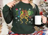 Coquette Christmas Teacher Sweatshirt, Merry Christmas Teacher Shirt, Christmas Teacher Coquette Bow Sweatshirt