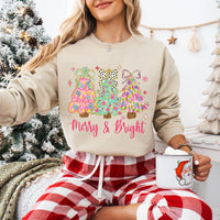 Merry and Bright Sweatshirt, Merry and Bright Christmas Tree Coquette Shirt, Preppy Merry Christmas Sweatshirt