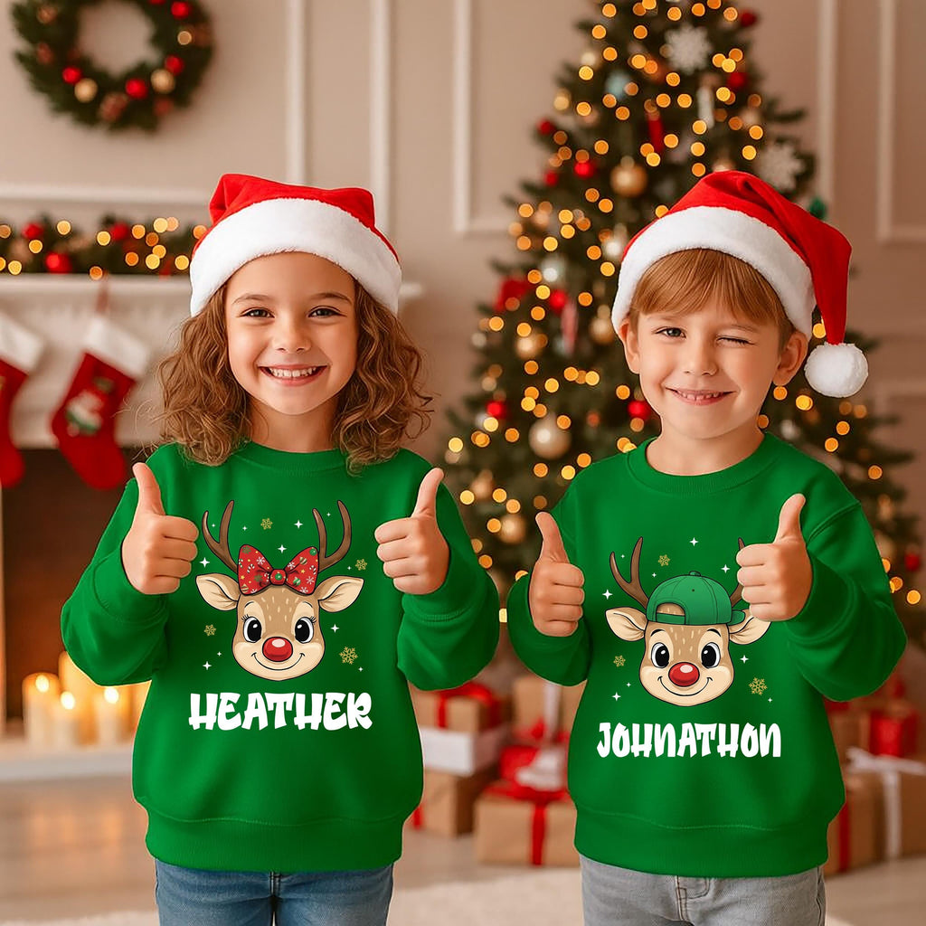 Christmas Kid Toddler Personalized Boy Girl Custom Name Reindeer Shirt, Kid Christmas Shirt, Christmas Shirt for Kids, Christmas Shirt