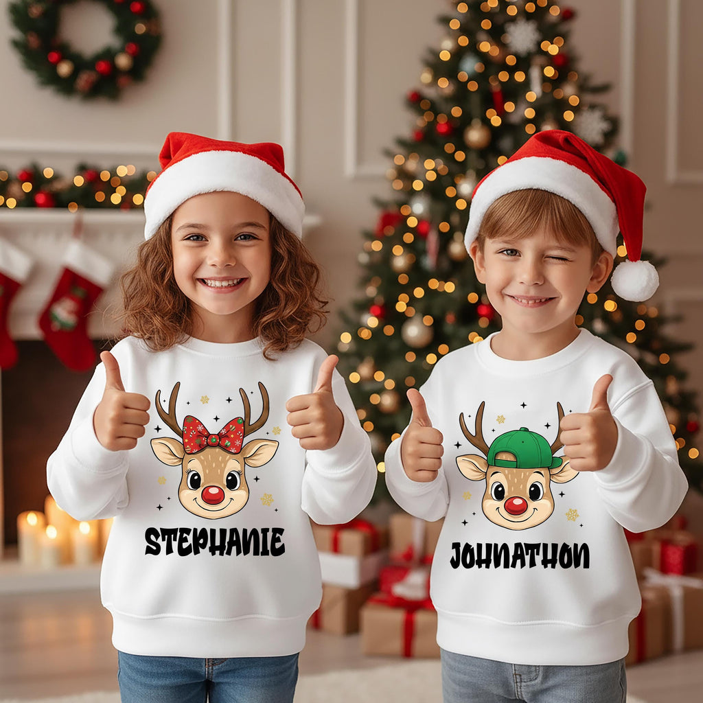 Christmas Kid Toddler Personalized Boy Girl Custom Name Reindeer Shirt, Kid Christmas Shirt, Christmas Shirt for Kids, Christmas Shirt
