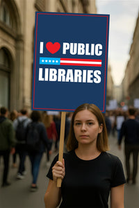 I Love Public Libraries, No Kings Protest Sign, Anti-Trump Resistance Political Activist Protest Poster, Resist Fascism Rally Sign