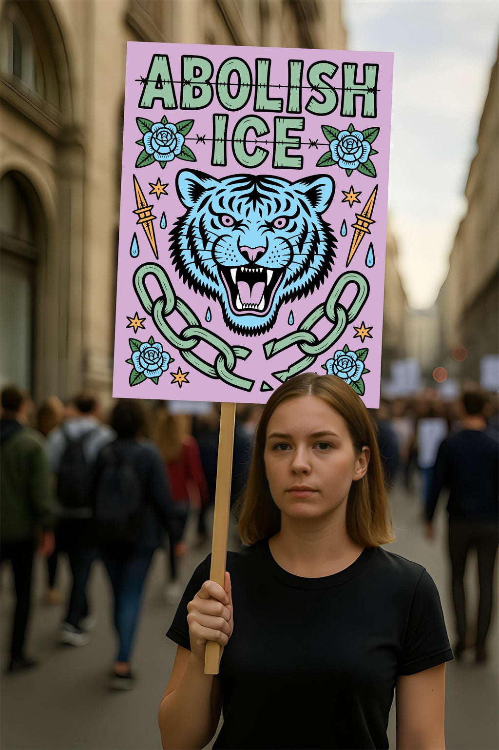 Abolish ICE No One Is Illegal Protest Sign, No Kings In America, Anti-Trump Resistance Political Protest Poster, Resist Fascism Rally Sign