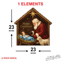 Santa Nativity Yard Sign, Religious Christmas Lawn Decoration with Stakes, Outdoor Garden Holiday Décor Kneeling Santa Nativity Scene