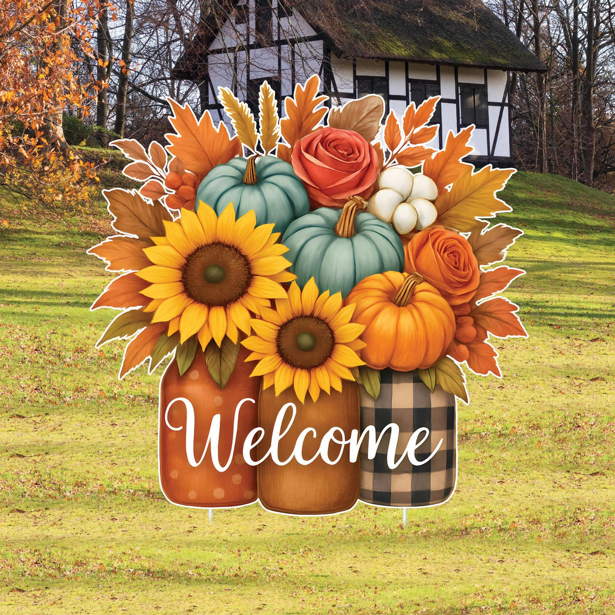 Fall Outdoor Garden Stakes, Autumn Welcome Yard Signs, Pumpkin Harvest ...