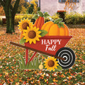 Fall Wheelbarrow Pumpkin Yard Sign, Harvest Wagon Cart with Happy Fall Stakes, Autumn Porch Decorations for Thanksgiving Lawn & Patio Décor