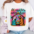 Colorful Oh Come Let Us Adore Him Shirt, Christian Shirt, Nativity Scene Tee