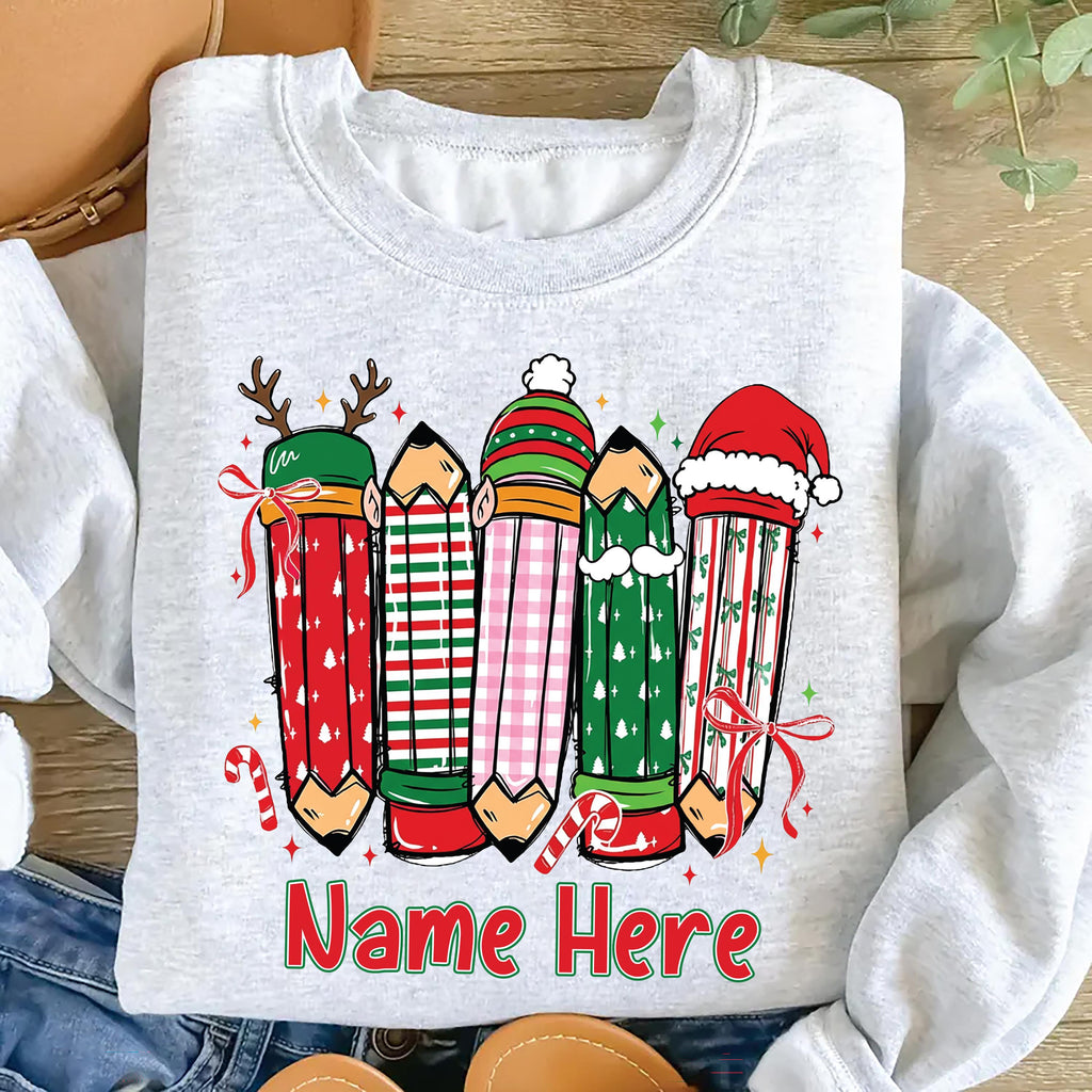 Custom Christmas Teacher Name Sweatshirt, Preppy Floral Christmas Teacher Shirt, Xmas Coquette Sweatshirt