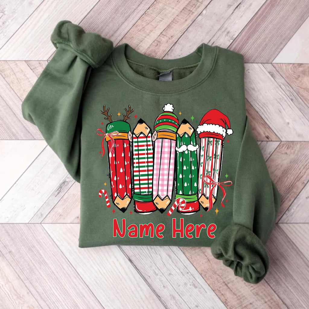 Custom Christmas Teacher Name Sweatshirt, Preppy Floral Christmas Teacher Shirt, Xmas Coquette Sweatshirt