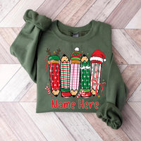 Custom Christmas Teacher Name Sweatshirt, Preppy Floral Christmas Teacher Shirt, Xmas Coquette Sweatshirt