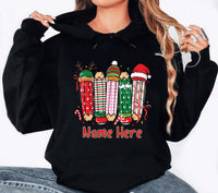Custom Christmas Teacher Name Hoodie, Preppy Floral Christmas Teacher Shirt, Xmas Coquette Hoodie