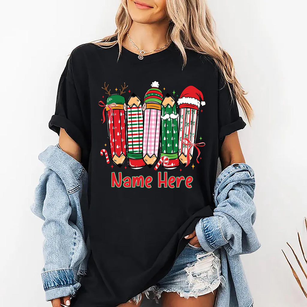 Custom Christmas Teacher Name Shirt, Preppy Floral Christmas Teach Shirt, Xmas Coquette Tee