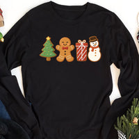 Cute Gingerbread Cookies Long Sleeve Shirt, Women's Christmas Shirt, Merry Christmas Tee