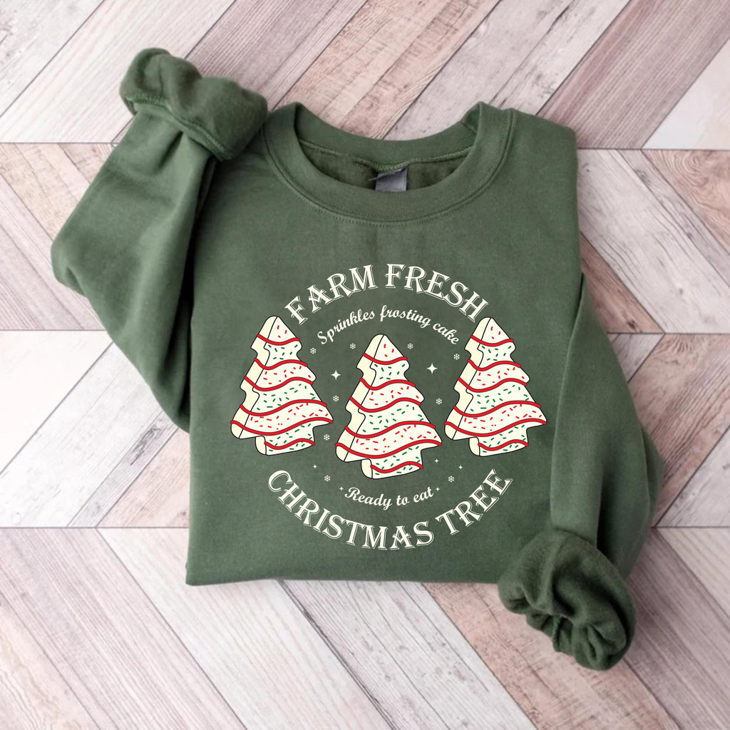Farm Fresh Christmas Tree Sweatshirt, Christmas Tree Cake Shirt, Christmas Cake Sweatshirt