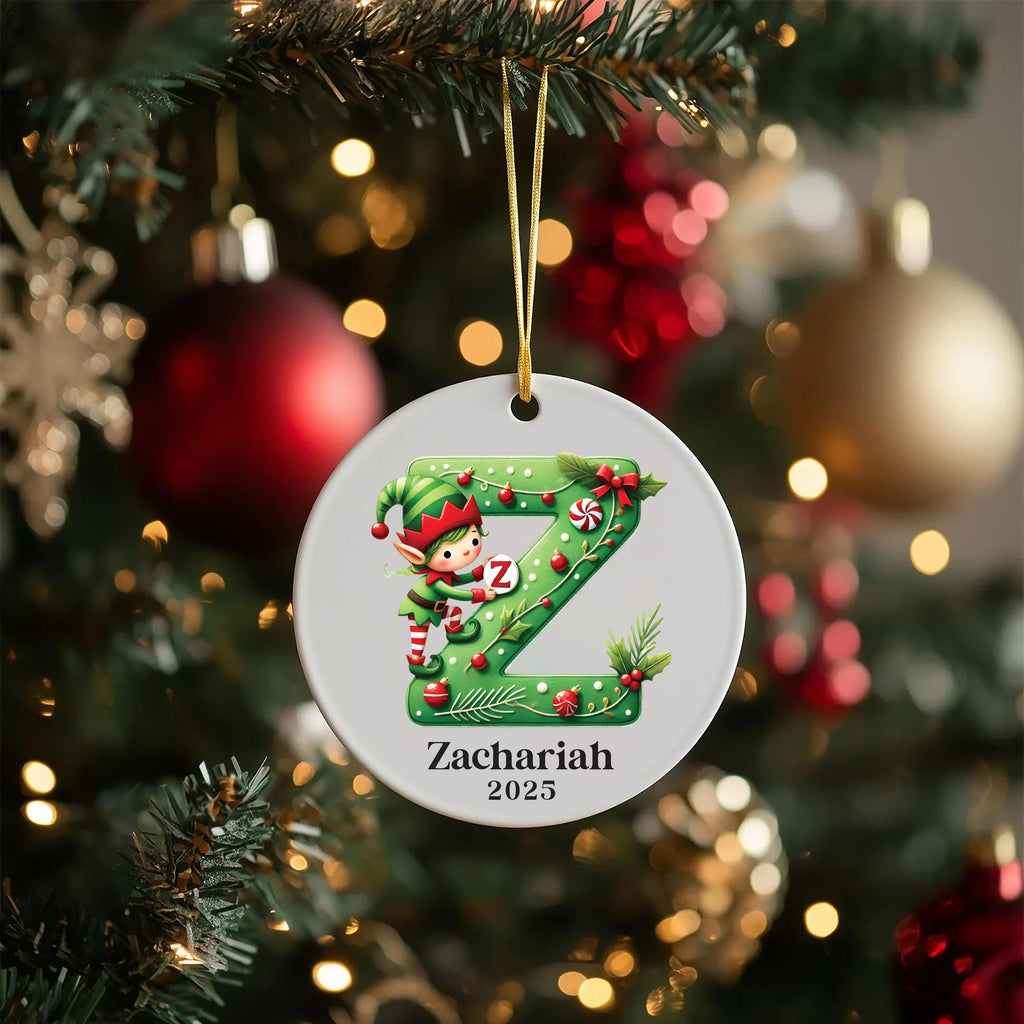 Elf Name Ornament, Custom Letter Christmas Ornament, Personalized Kids Ornament 2025, Letter Name Ceramic Ornament, Holiday Keepsake Gift