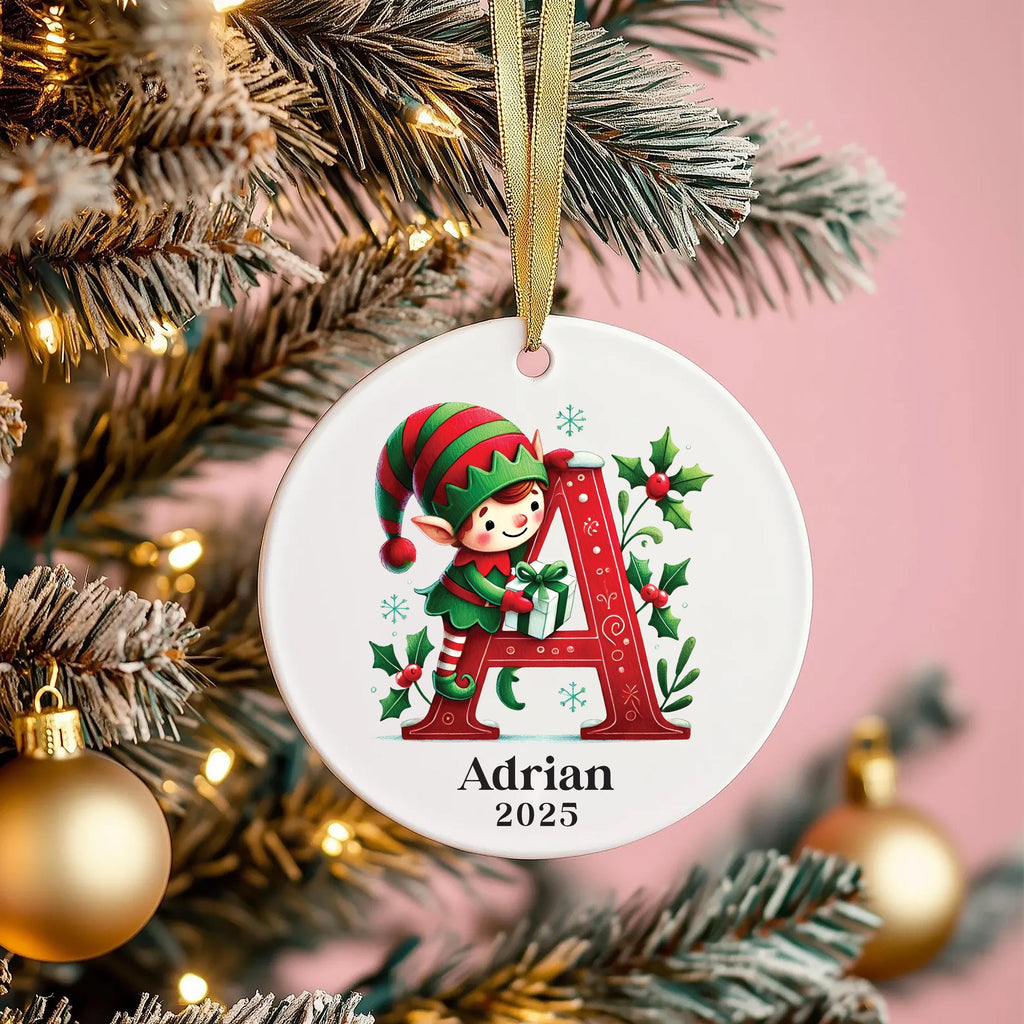 Elf Name Ornament, Custom Letter Christmas Ornament, Personalized Kids Ornament 2025, Letter Name Ceramic Ornament, Holiday Keepsake Gift