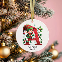 Elf Name Ornament, Custom Letter Christmas Ornament, Personalized Kids Ornament 2025, Letter Name Ceramic Ornament, Holiday Keepsake Gift