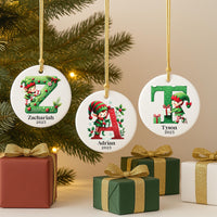 Elf Name Ornament, Custom Letter Christmas Ornament, Personalized Kids Ornament 2025, Letter Name Ceramic Ornament, Holiday Keepsake Gift