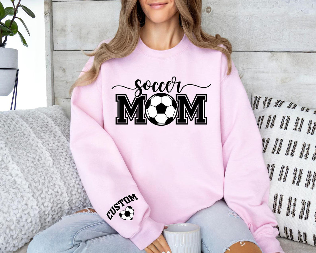 Personalized Soccer Mom Sweatshirt, Custom Kids Name on Sleeve Shirt, Soccer Mama Sweatshirt