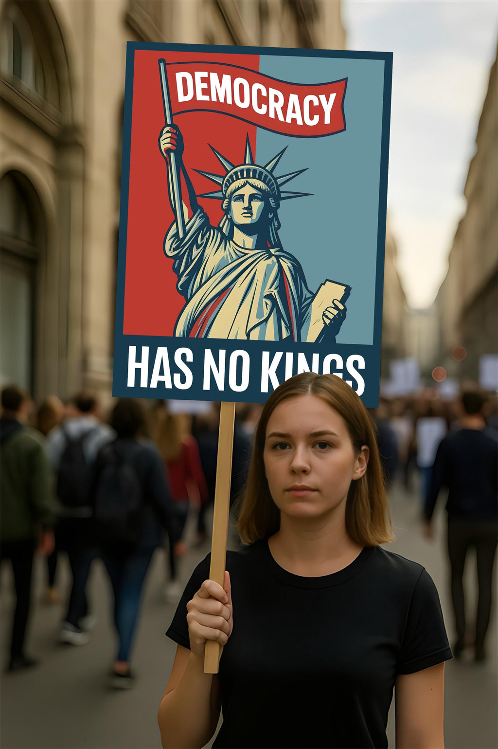 Democracy Has No Kings Protest Sign, Anti-Trump Resistance Political Activist Protest Poster, Resist Fascism Rally Sign
