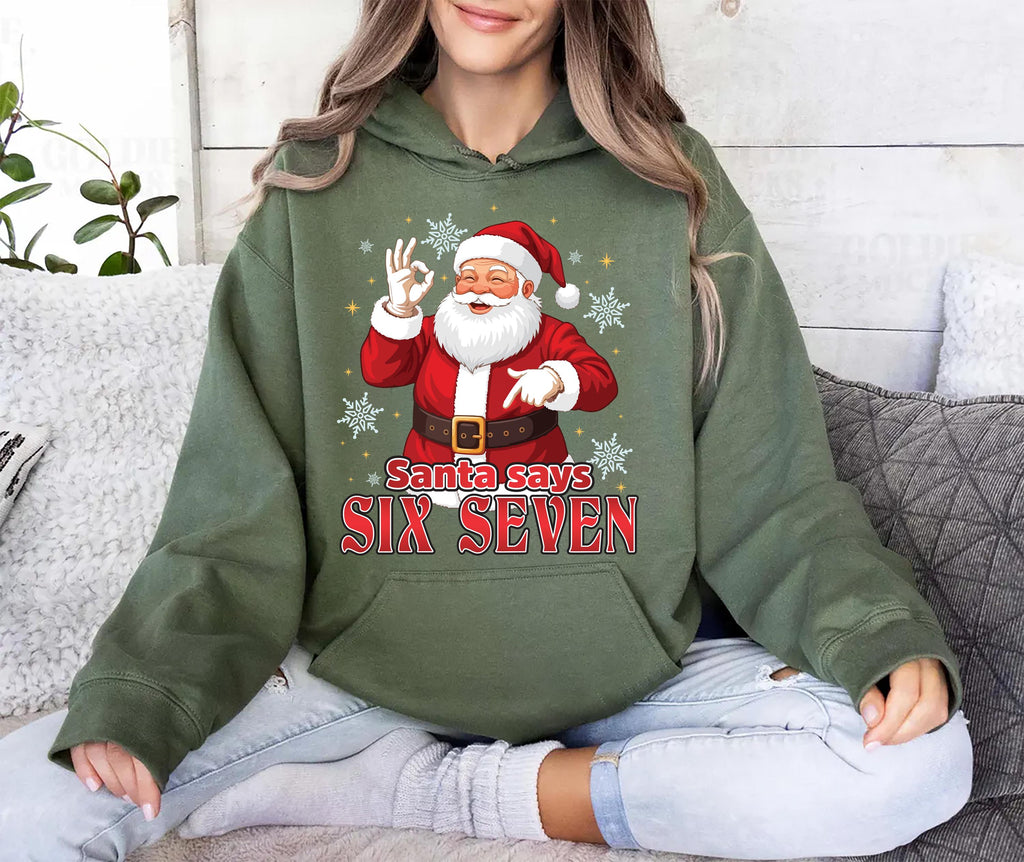 Funny Six Seven Meme Christmas Santa Hoodie, Viral Funny Santa Saying 6 7 Shirt, Humor Christmas Hoodie