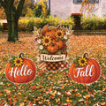 Hello Fall Pumpkin Yard Signs, Outdoor Welcome Garden Stakes, Farmhouse Autumn Harvest Lawn Decorations for Thanksgiving Patio Walkway Décor