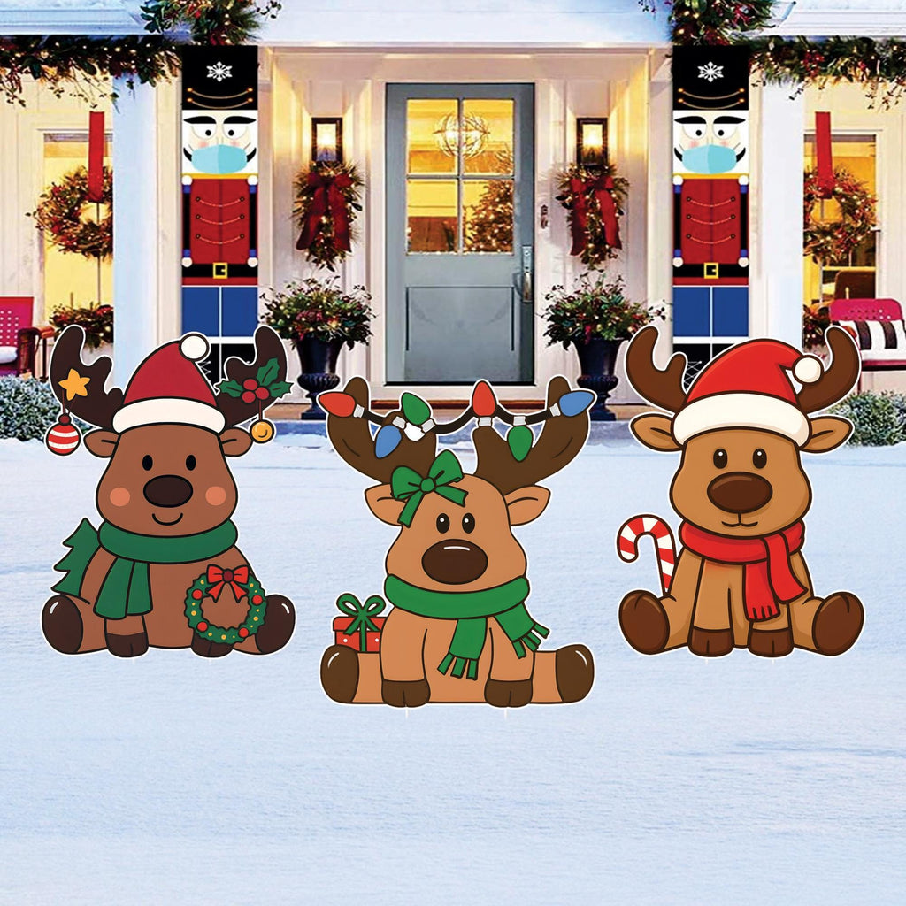 Reindeer Christmas Yard Signs, Cute Elk Lawn Decorations with Stakes, Outdoor Xmas Garden Patio Pathway Holiday Party Lawn Décor