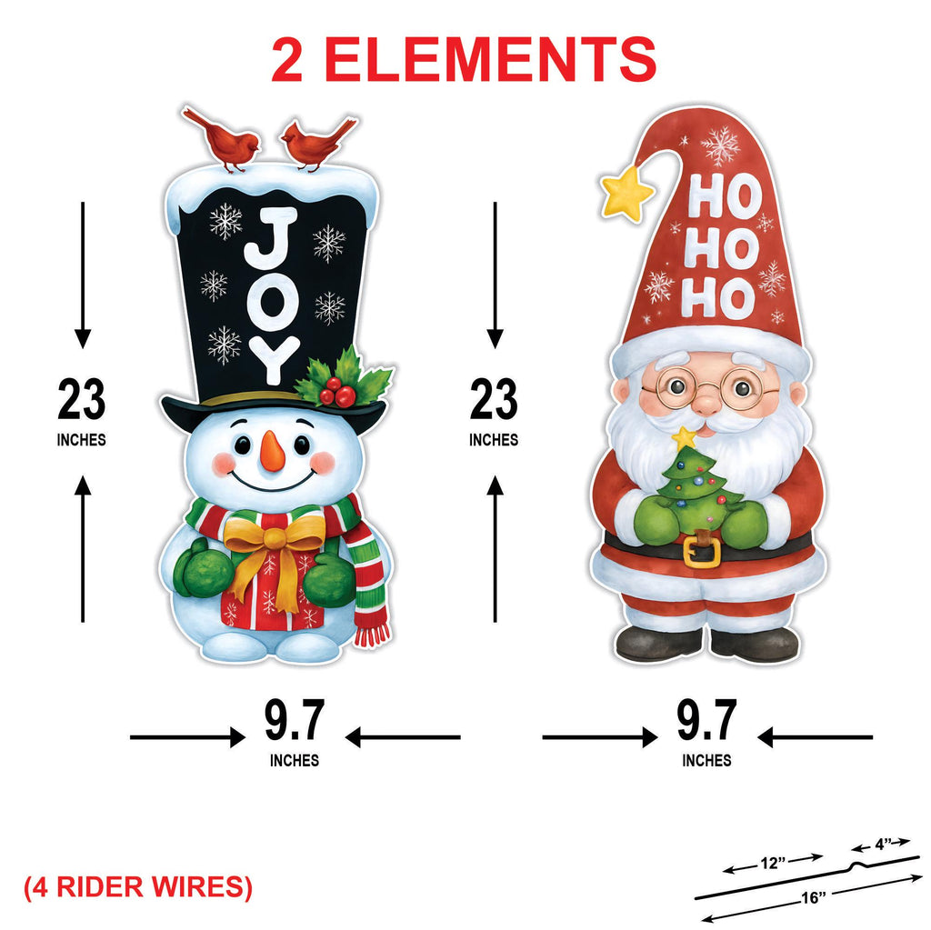 Christmas Yard Signs, Santa and Snowman Outdoor Lawn Decorations with Stakes, Festive Xmas Pathway Walkway Winter Holiday Garden Décor