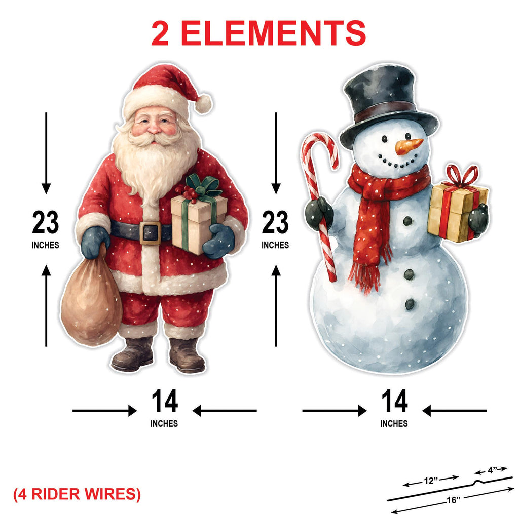 Christmas Yard Signs, Santa Claus and Snowman Lawn Decorations with Stakes, Vintage Outdoor Holiday Décor for Garden Porch Pathway