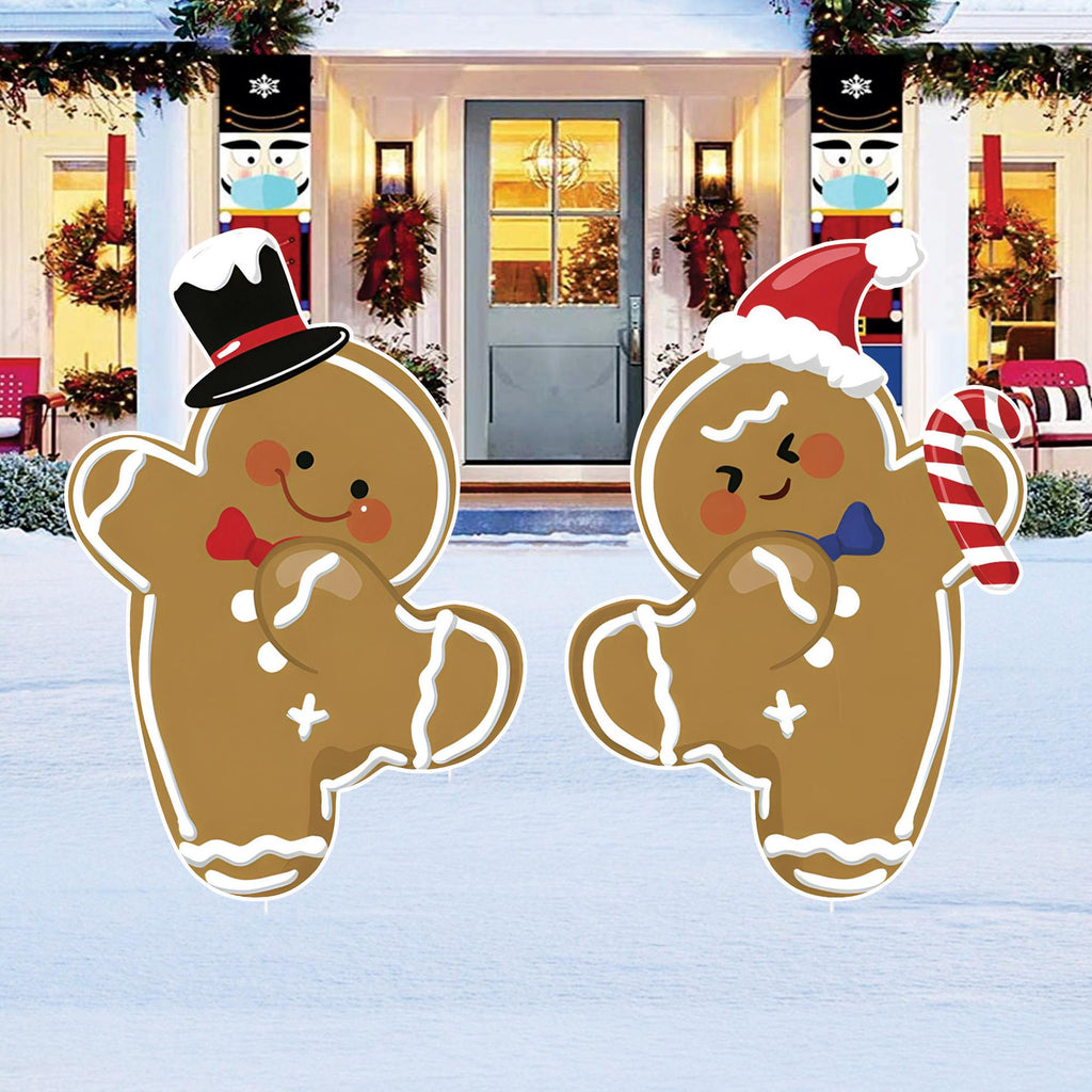 Gingerbread Man Christmas Yard Stakes, Outdoor Holiday Lawn Decorations with Stakes, Cute Xmas Garden Patio Pathway Party Décor Signs