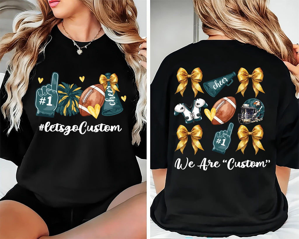 Custom Football Bow School Spirit Shirt, Football Mom Shirt, Football Grandparent Tee, Front Back