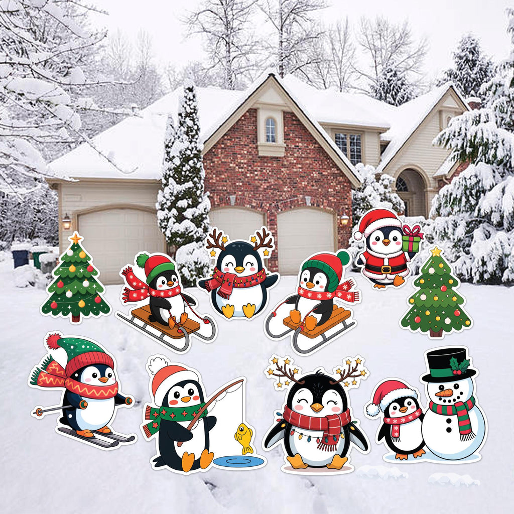 Penguin Christmas Yard Signs, Cute Outdoor Lawn Decorations with Stakes, Holiday Garden Penguin Cutouts for Xmas Party Pathway Walkway Décor