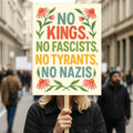 No Kings In America Protest Sign, Anti-Trump Resistance, Democracy Not Oligarchy Political Activist Poster Resist Fascism Rally Sign