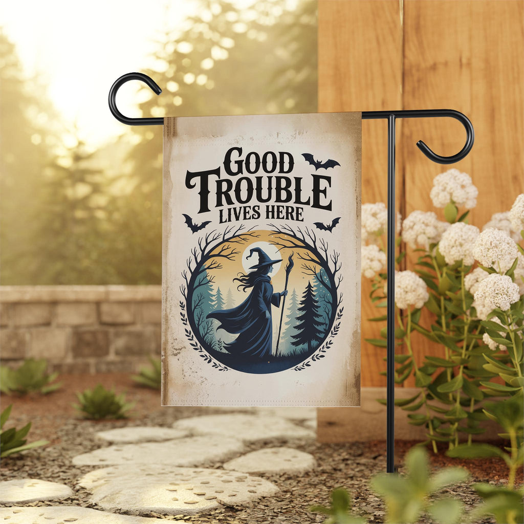 Subtle Anti-Trump Good Trouble Halloween Protest Garden Flag, Feminist Witch, Resist Fascism Yard Flag, Subtle Harvest Fall Outdoor Flag