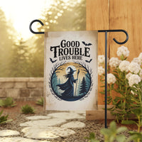 Subtle Anti-Trump Good Trouble Halloween Protest Garden Flag, Feminist Witch, Resist Fascism Yard Flag, Subtle Harvest Fall Outdoor Flag