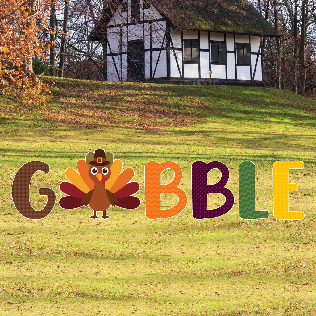 Thanksgiving Turkey Yard Signs, Outdoor Fall Harvest Lawn Decorations with Stakes, Gobble Turkey Garden Pathway Décor, Thanksgiving Display