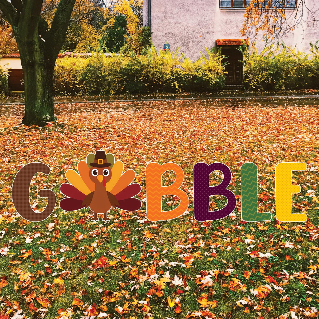 Thanksgiving Turkey Yard Signs, Outdoor Fall Harvest Lawn Decorations with Stakes, Gobble Turkey Garden Pathway Décor, Thanksgiving Display