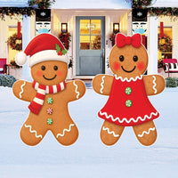 Christmas Gingerbread Boy & Girl Yard Signs, Outdoor Holiday Lawn Decorations with Metal Stakes, Cute Winter Garden Xmas Porch Décor