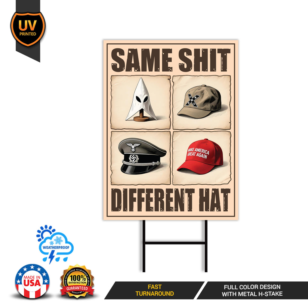 No Kings Protest Yard Sign - Democracy Not Oligarchy, Different Hat, Anti-Trump, Resist Racism, Resist Fascism Yard Sign with Metal H-Stake