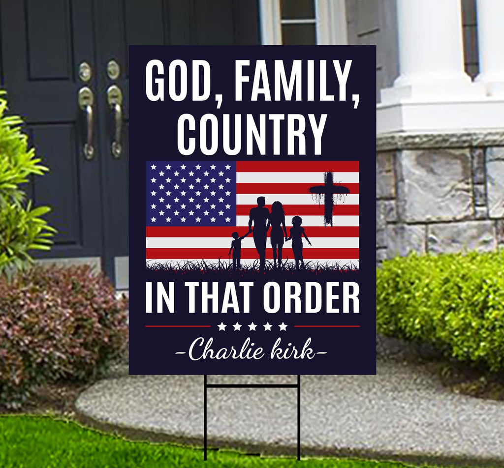 God Family Country Yard Sign, A True Patriot Charlie Kirk Sign, Charlie Kirk Is My Hero Sign, Charlie Kirk Freedom Sign with Metal H-Stake