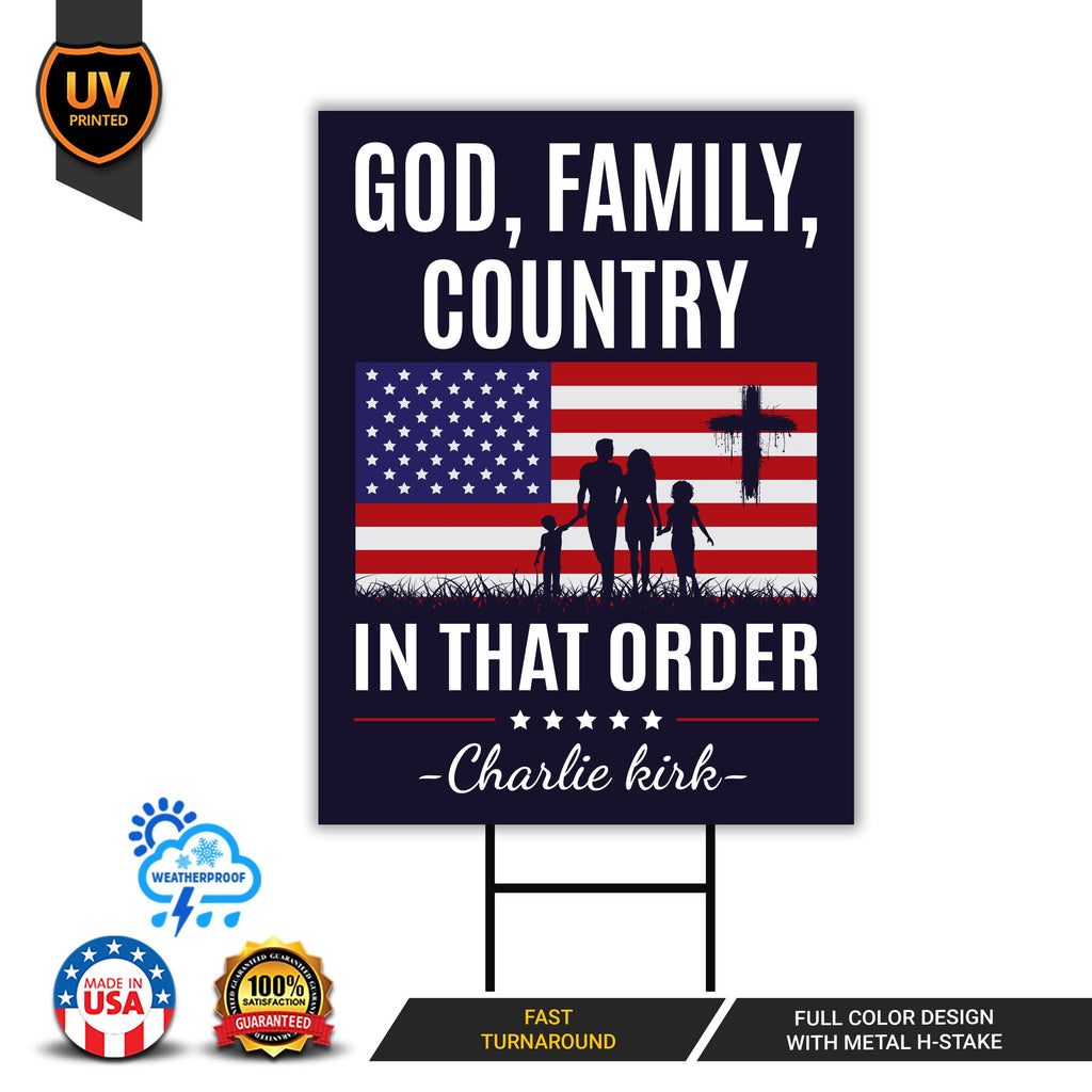 God Family Country Yard Sign, A True Patriot Charlie Kirk Sign, Charlie Kirk Is My Hero Sign, Charlie Kirk Freedom Sign with Metal H-Stake