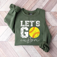 Let’s Go Softball Sweatshirt with Team Name, Custom Softball Mom Shirt, Personalized Softball Spirit Wear Sweatshirt