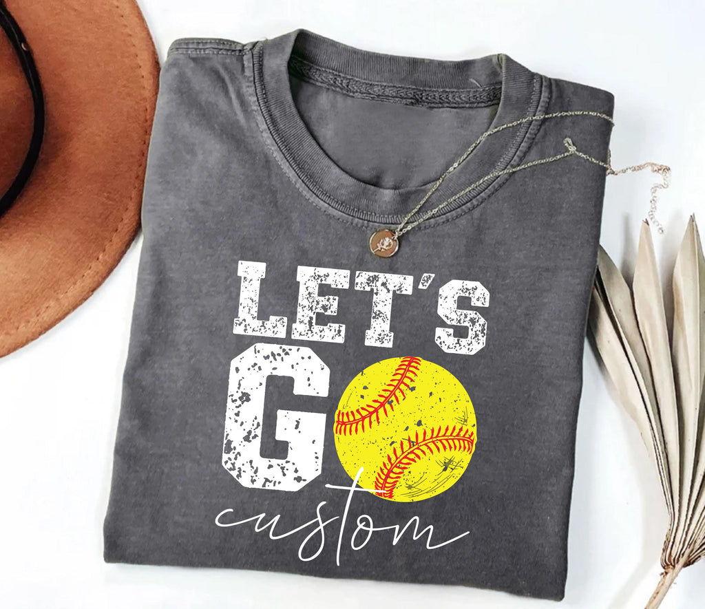 Let’s Go Softball Shirt with Team Name, Custom Softball Mom Shirt, Personalized Softball Spirit Wear Tee