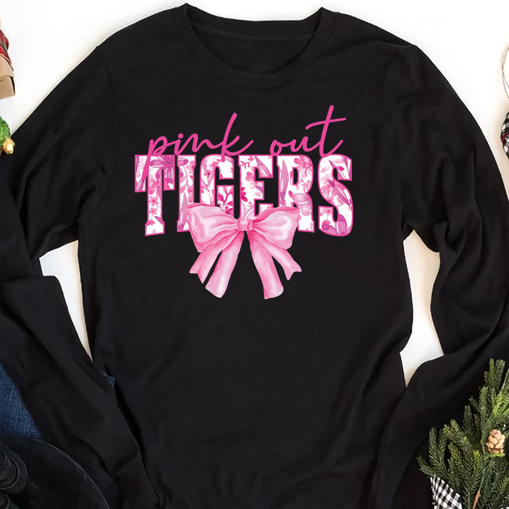 Custom Pink Out Mascot Long Sleeve Shirt, Breast Cancer Awareness Game Day Shirt, Custom School Spirit Tee